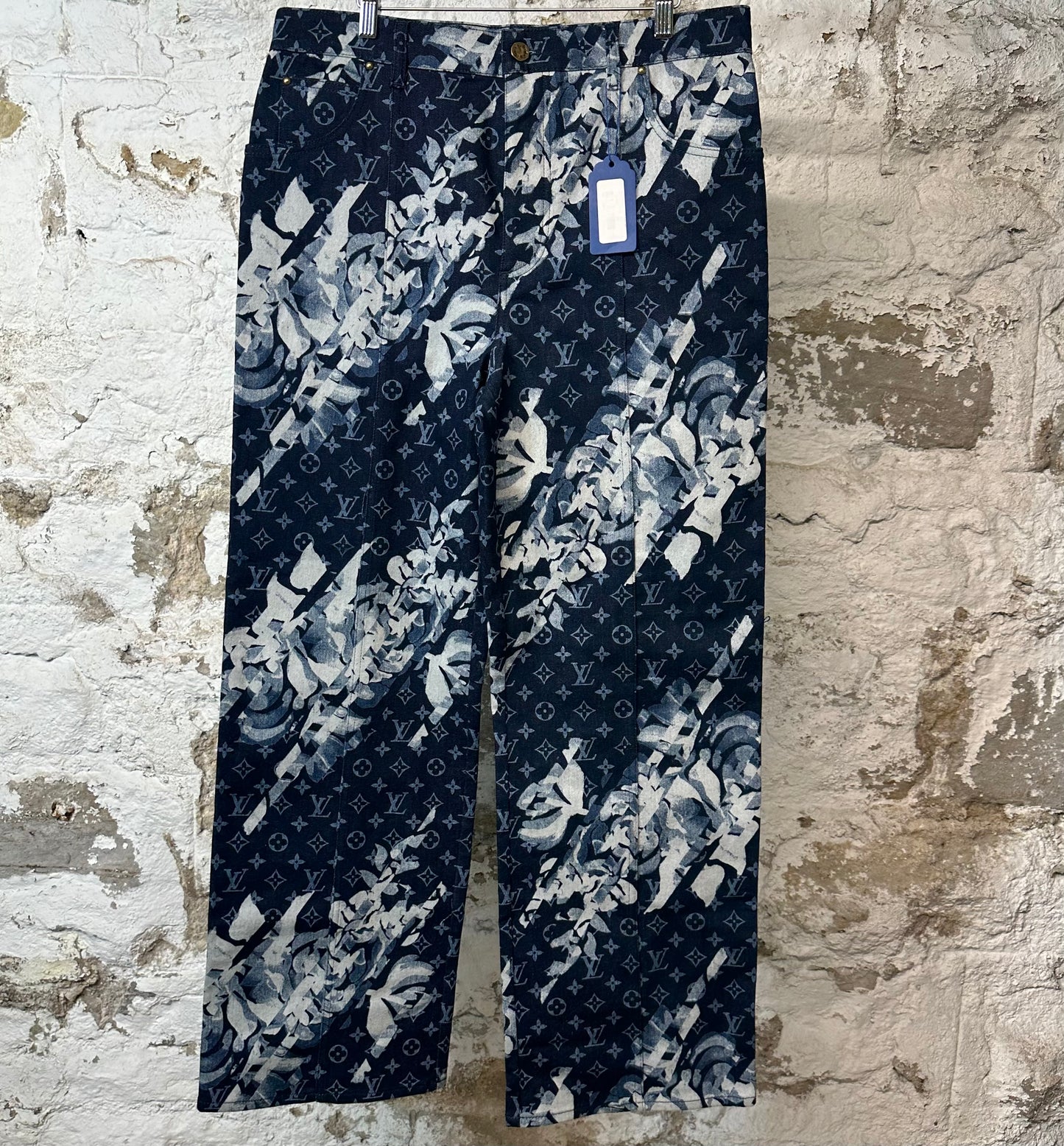Louis Vuitton Blue Floral Monogram Blue Denim Jeans Sz 34 DS