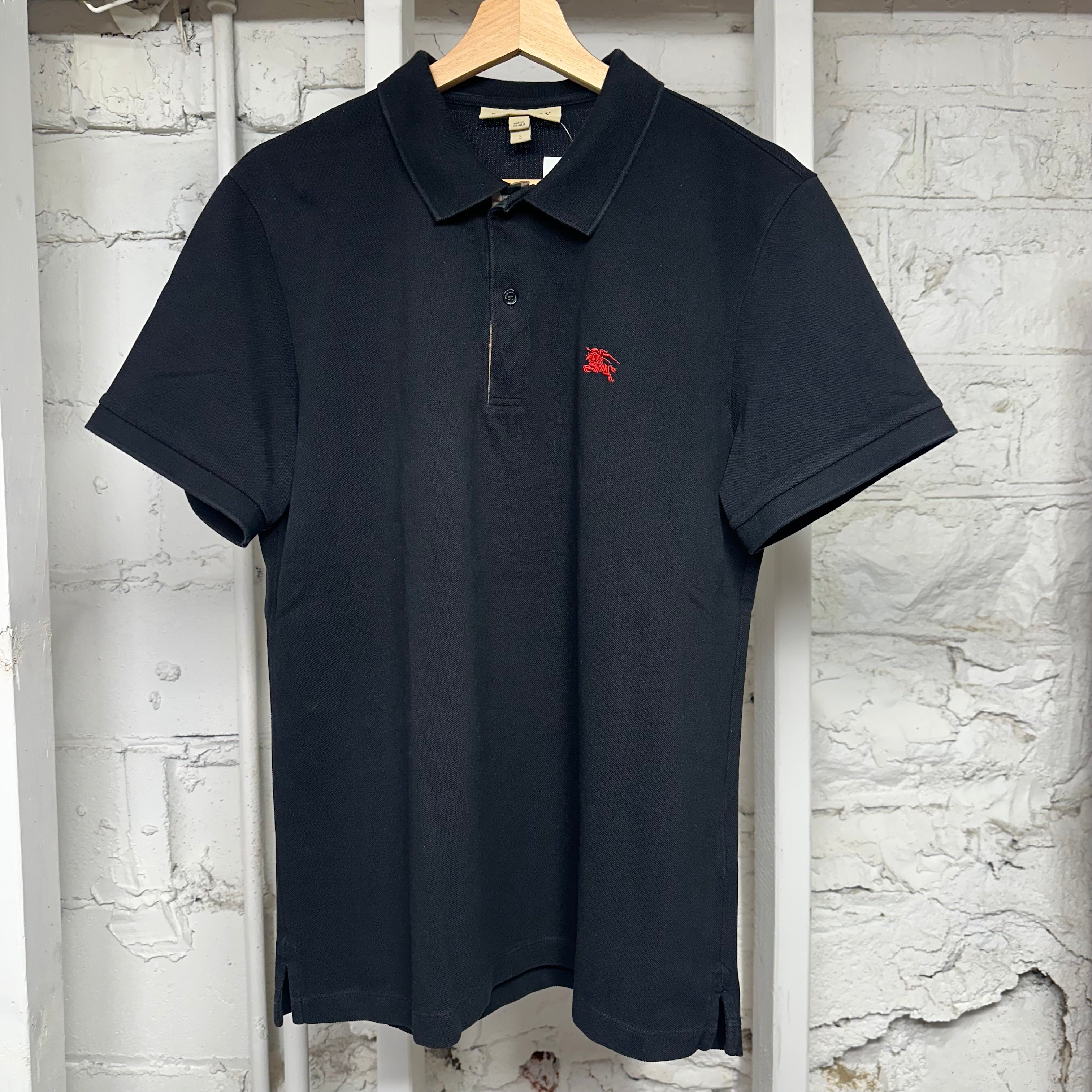 Burberry Small Red Logo Black Polo Shirt Sz L