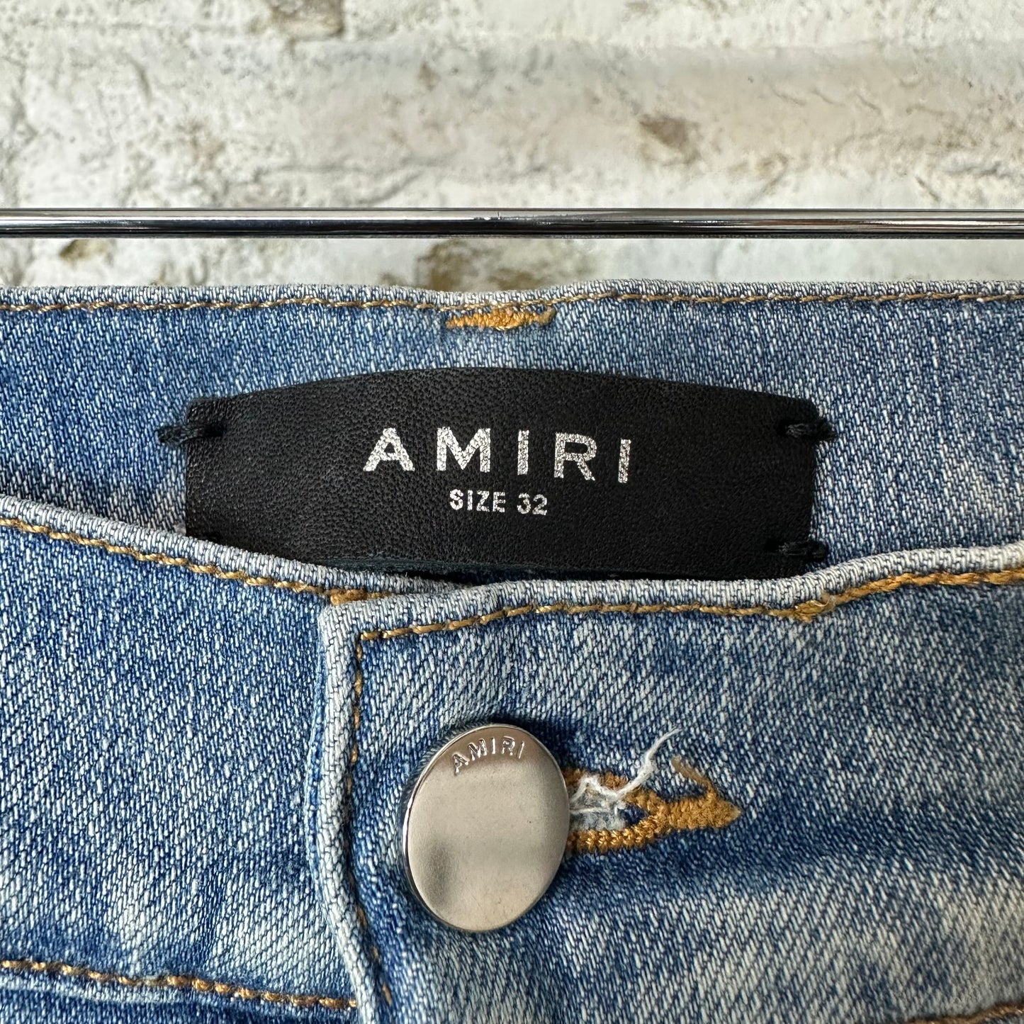 Amiri MX1 Denim Paint Splatter Blue Denim Jeans Sz 32