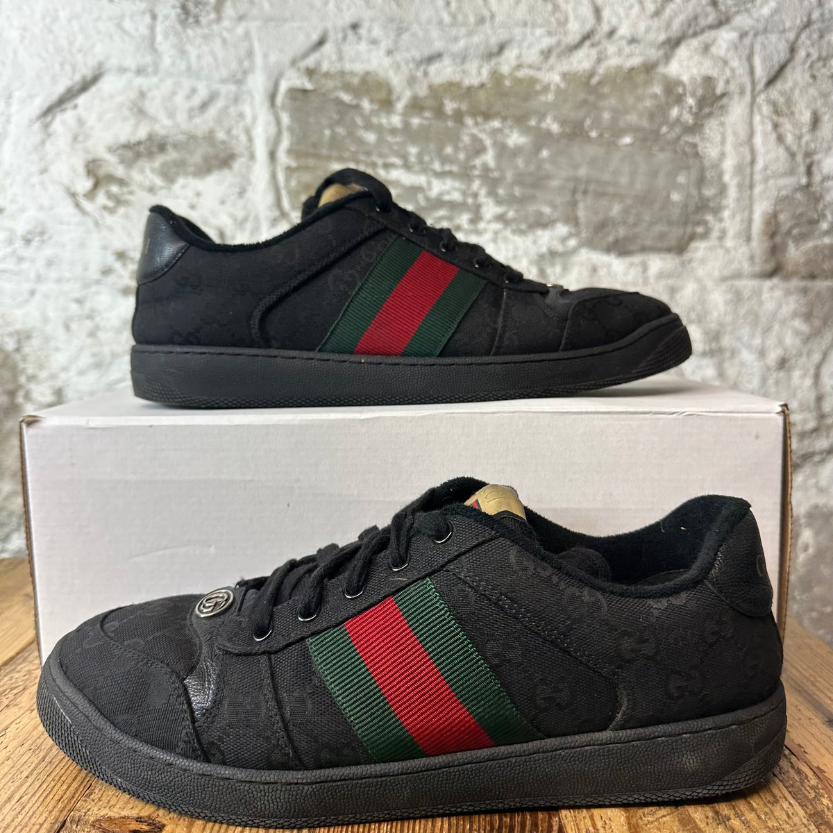 Gucci Screener Triple Black Monogram Sneaker Sz 8.5