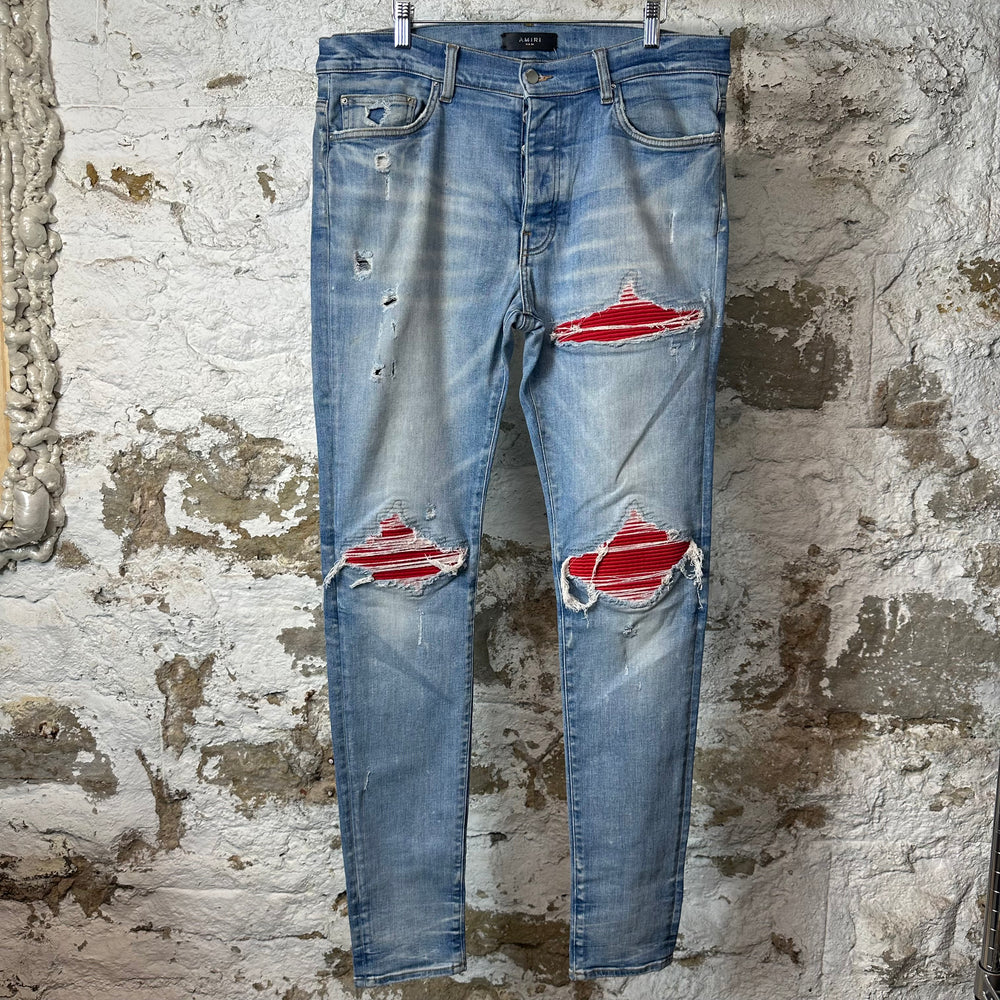 Amiri MX1 Red Suede Blue Denim Jeans Sz 36