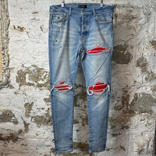 Amiri MX1 Red Suede Blue Denim Jeans Sz 36