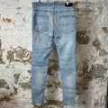 Amiri MX1 Black Leather Blue Denim Jeans Sz 34
