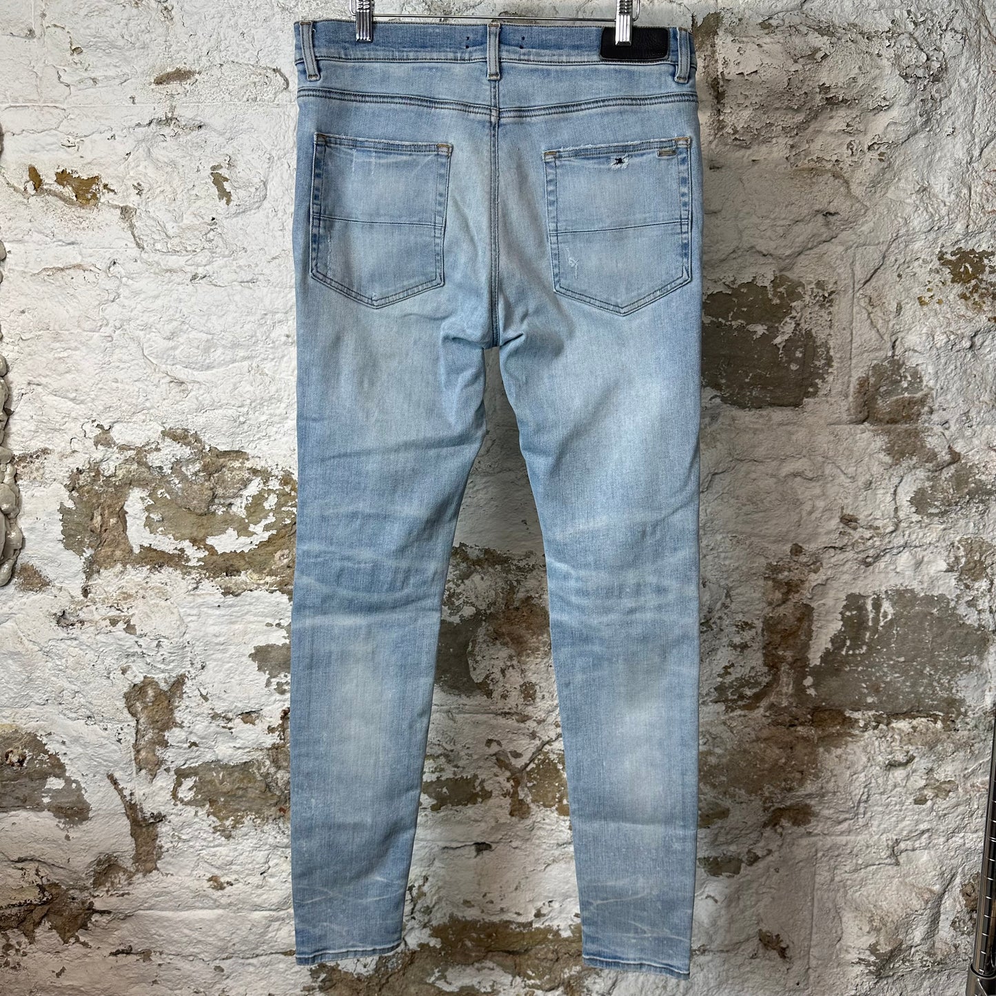 Amiri MX1 Black Leather Blue Denim Jeans Sz 34