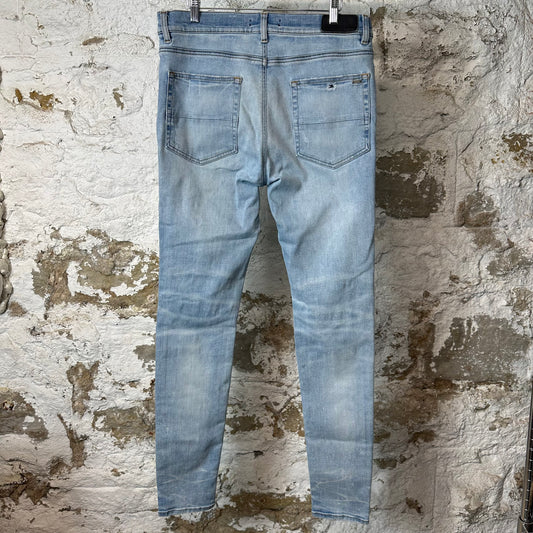 Amiri MX1 Black Leather Blue Denim Jeans Sz 34