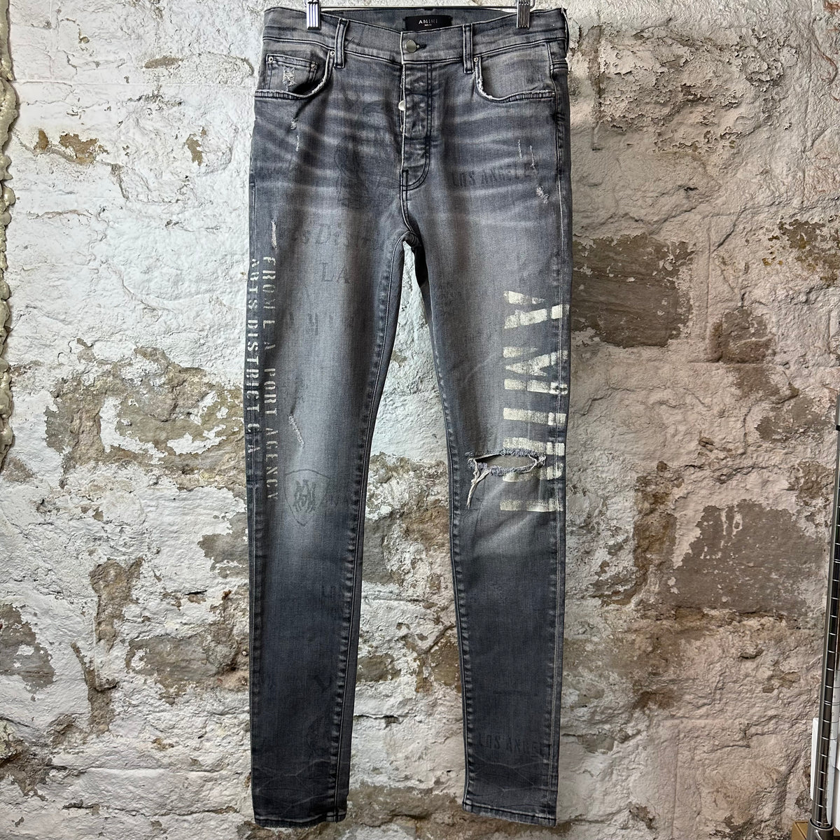 Amiri Army Stencil Grey Denim Jeans Sz 32