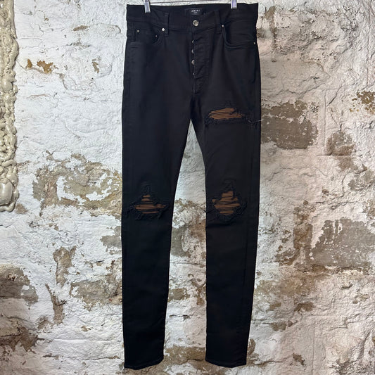 Amiri MX1 Brown Suede Black Denim Jeans Sz 32