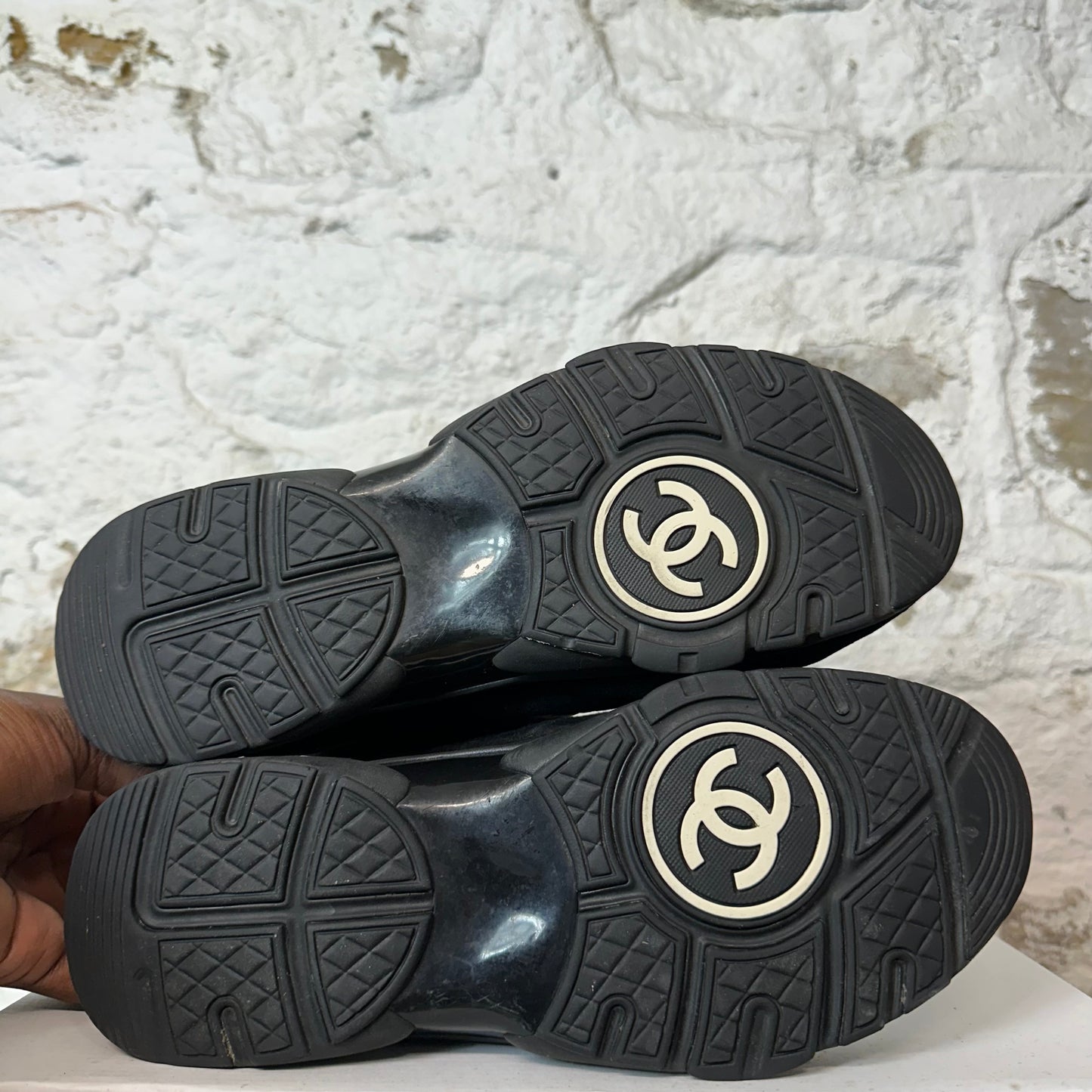 Chanel CC Triple Black Trainer Sneaker Sz 9 (42)