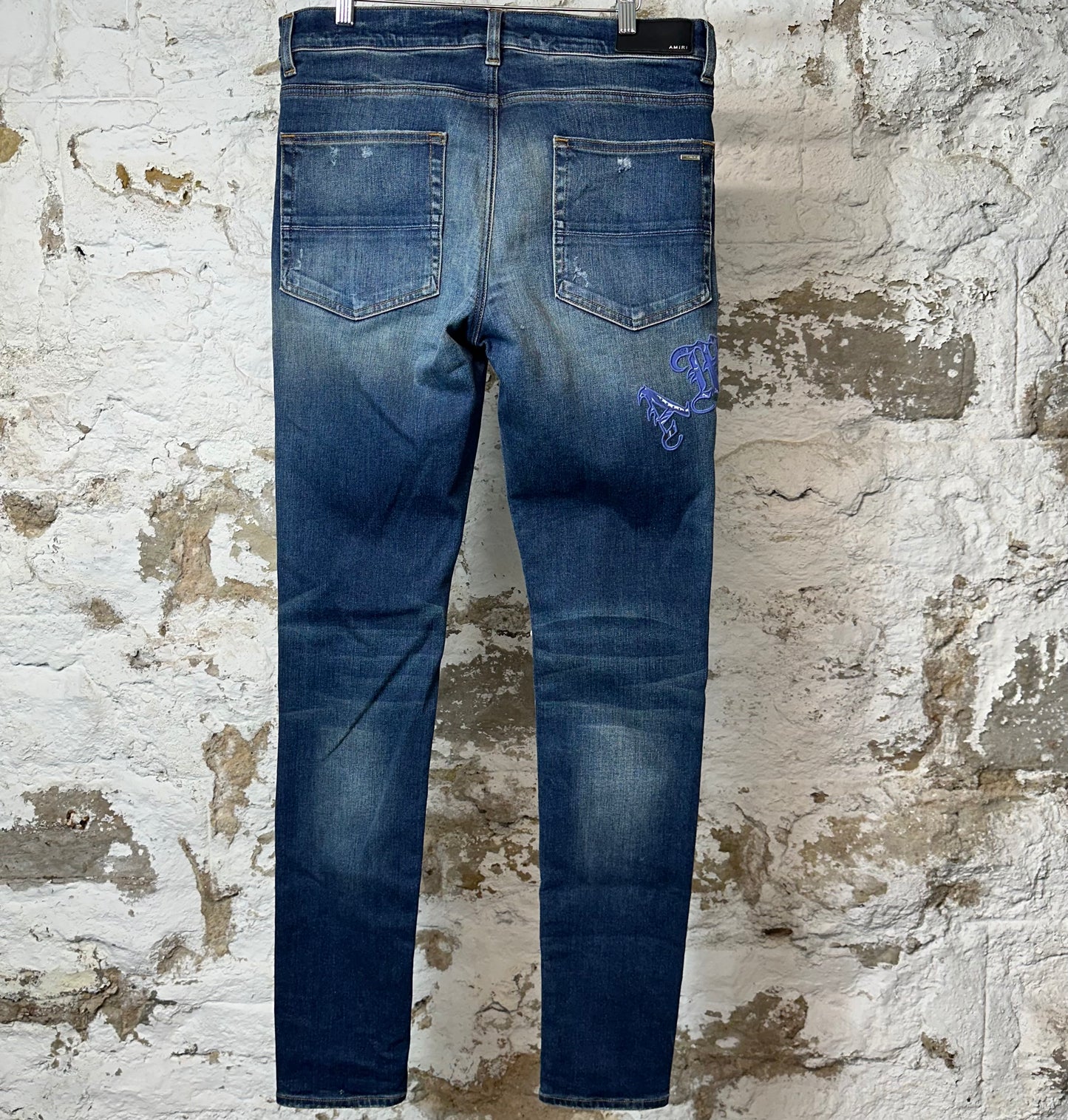 Amiri Purple Old English Dark Blue Denim Jeans Sz 34