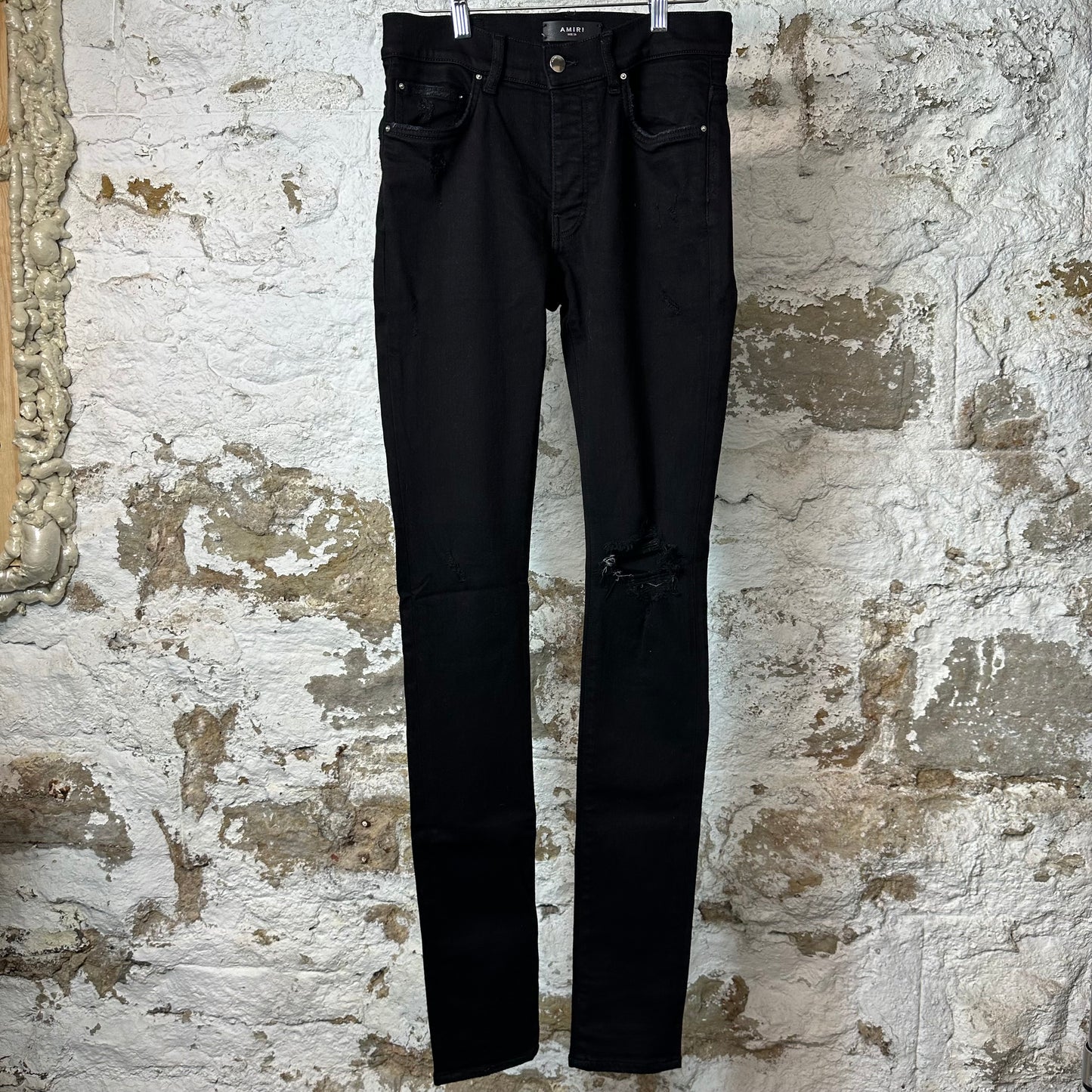 Amiri Knee Hole Plain Black Denim Jeans Sz 28
