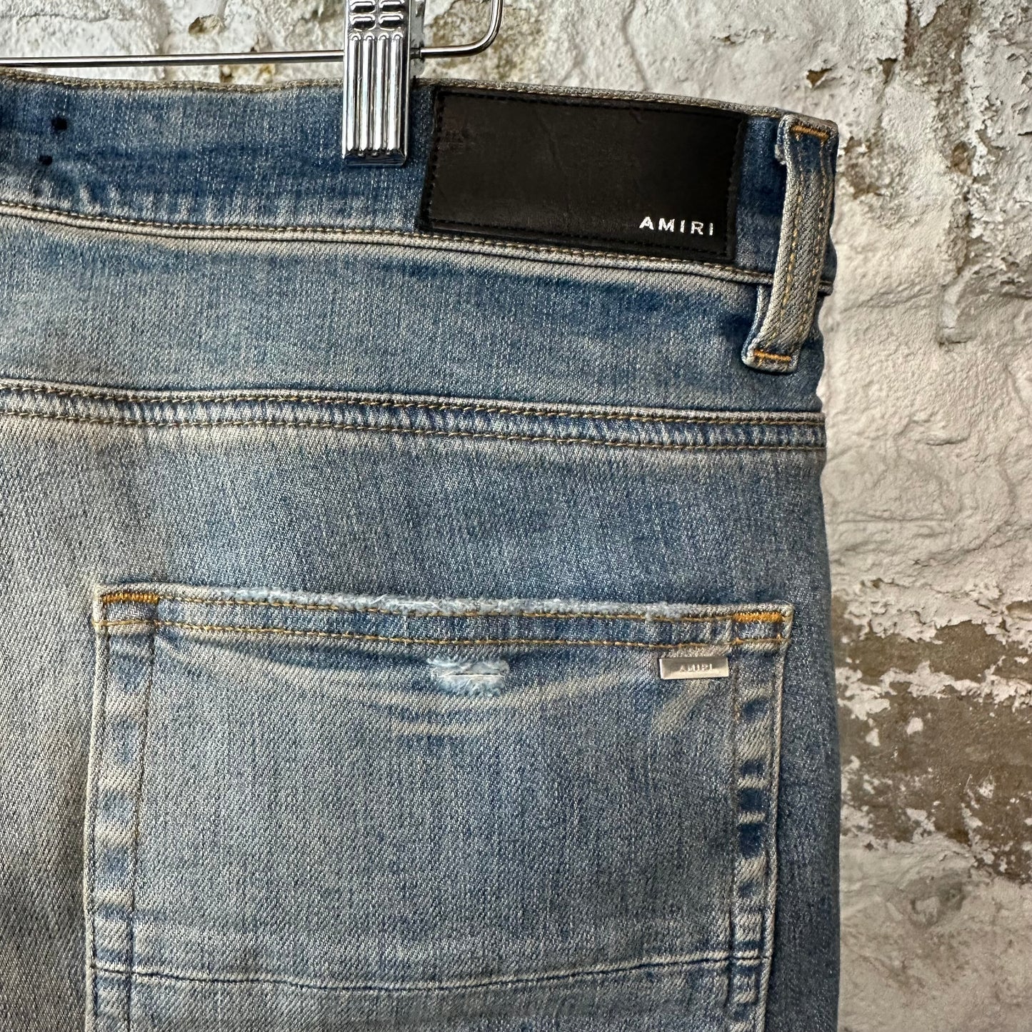 Amiri MX1 Gray Orange Plaid Blue Denim Jeans Sz 36