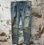 Amiri MX1 Green Plaid Flannel Blue Denim Jeans Sz 38