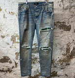 Amiri MX1 Green Plaid Flannel Blue Denim Jeans Sz 38
