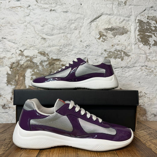 Prada Americas Cup Ciclamino Patent Grey White Sneaker Sz 7