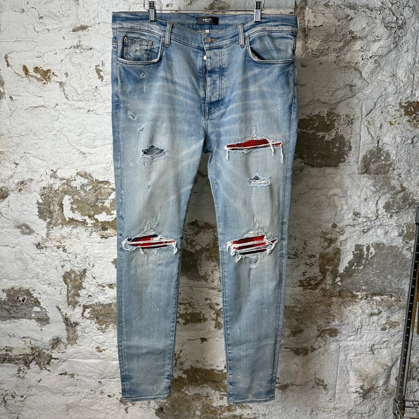Amiri MX1 Red Navy Patch Blue Denim Jeans Sz 38