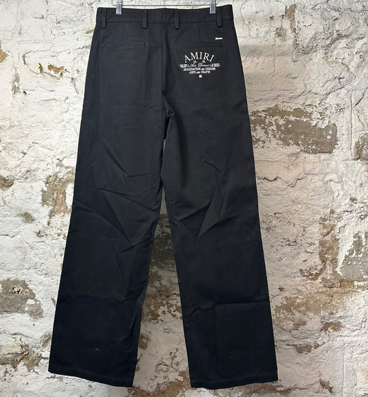 Amiri Back Logo Chino Kick Flare Black Pants Sz 32