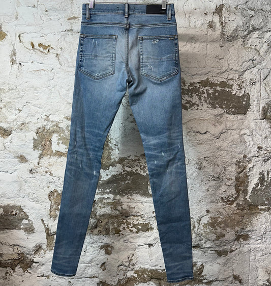 Amiri Knee Hole Plain Blue Denim Jeans Sz 28