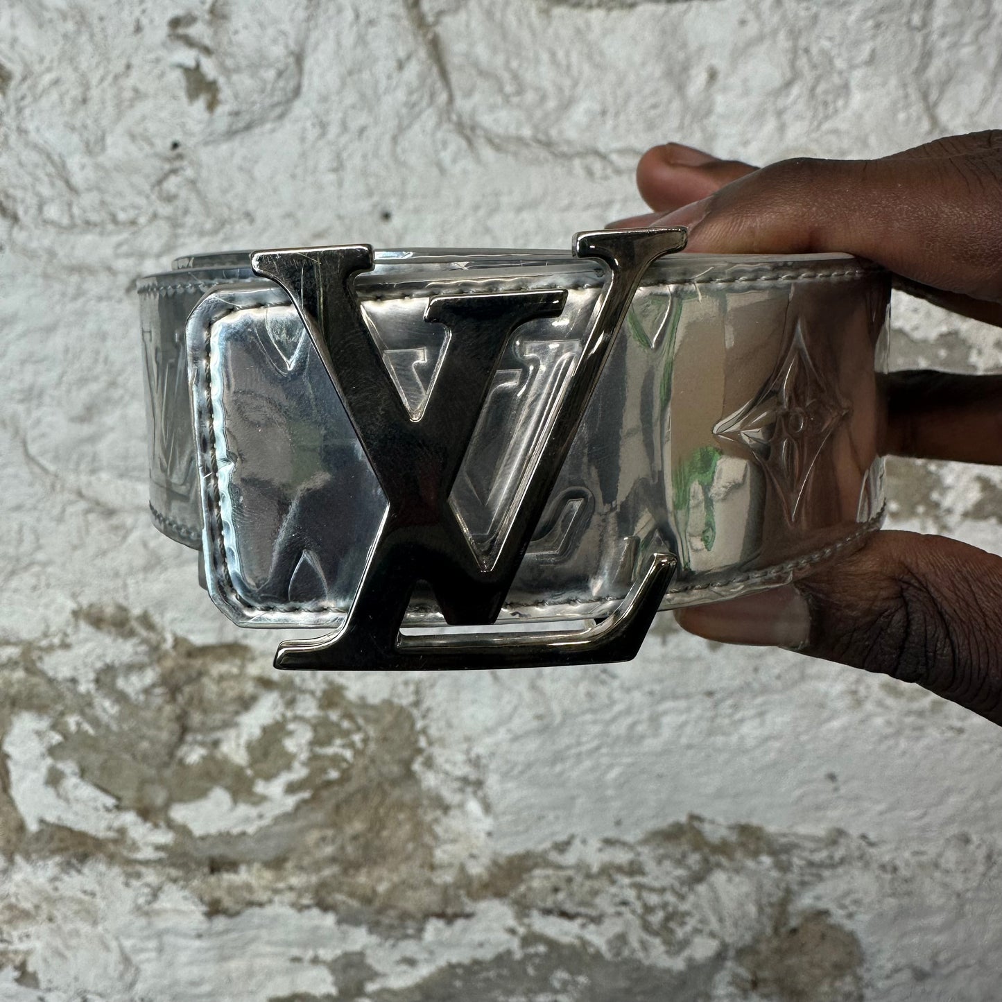 Louis Vuitton Silver Monogram Belt Sz (85/34) W/ Box