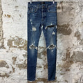 Amiri MX1 Black Leather Dark Blue Denim Jeans Sz 28
