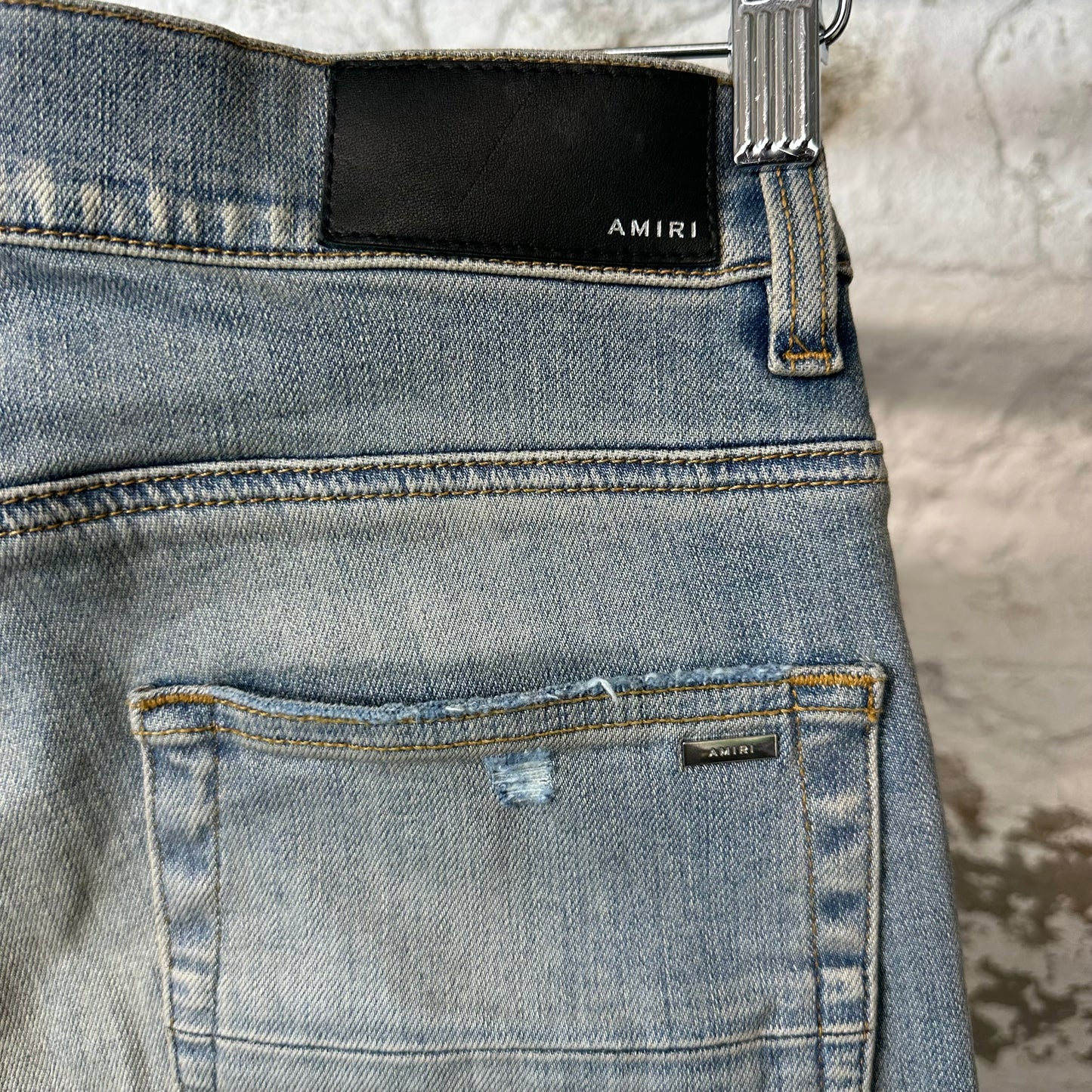 Amiri Embroidered Stagger Spell Blue Denim Jeans Sz 28