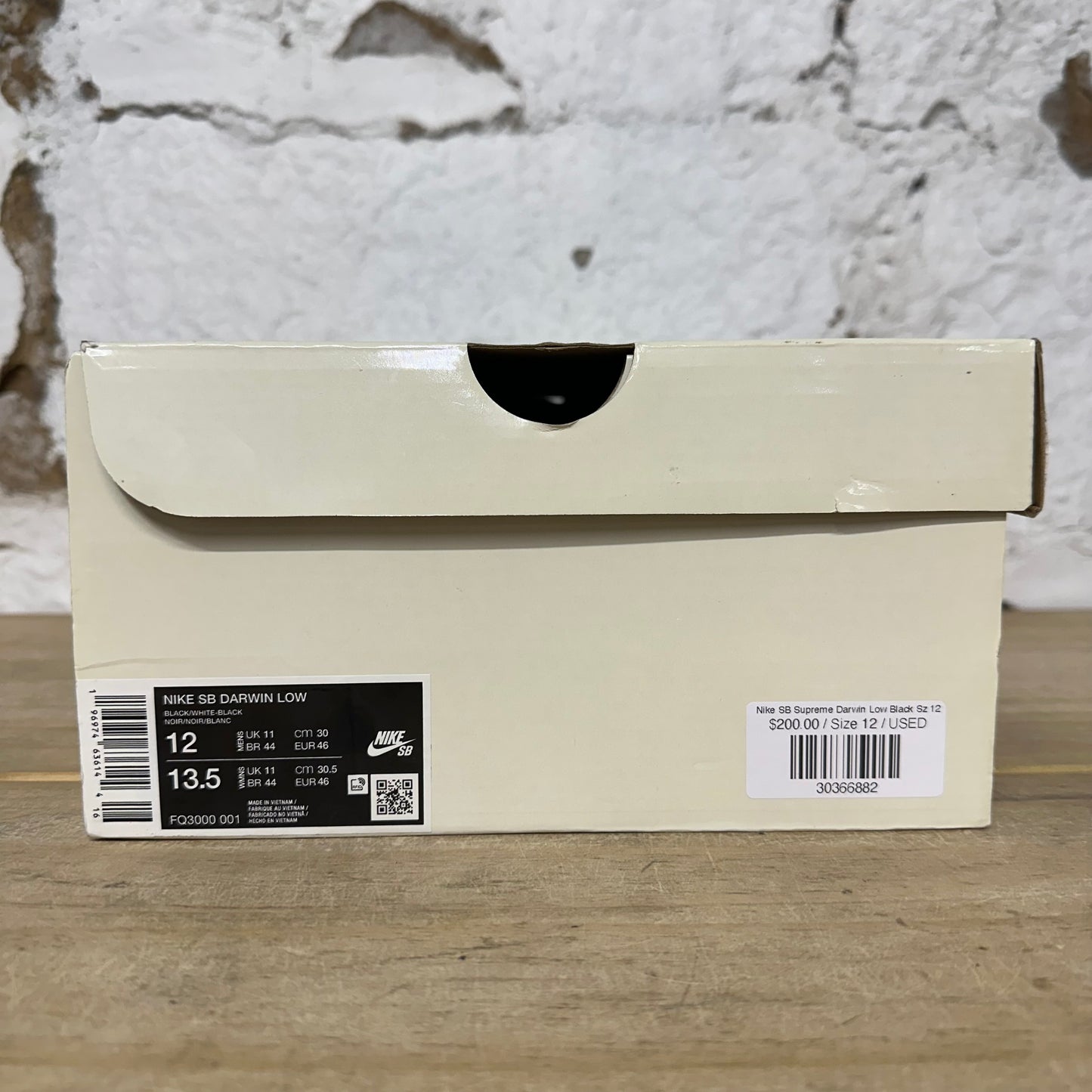 Nike SB Supreme Darwin Low Black Sz 12
