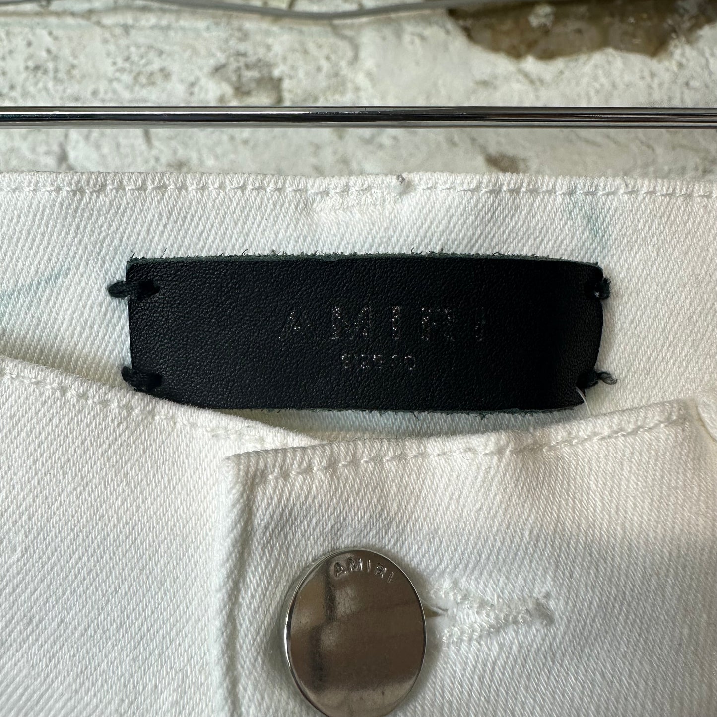 Amiri MX1 White Leather White Denim Jeans Sz 30