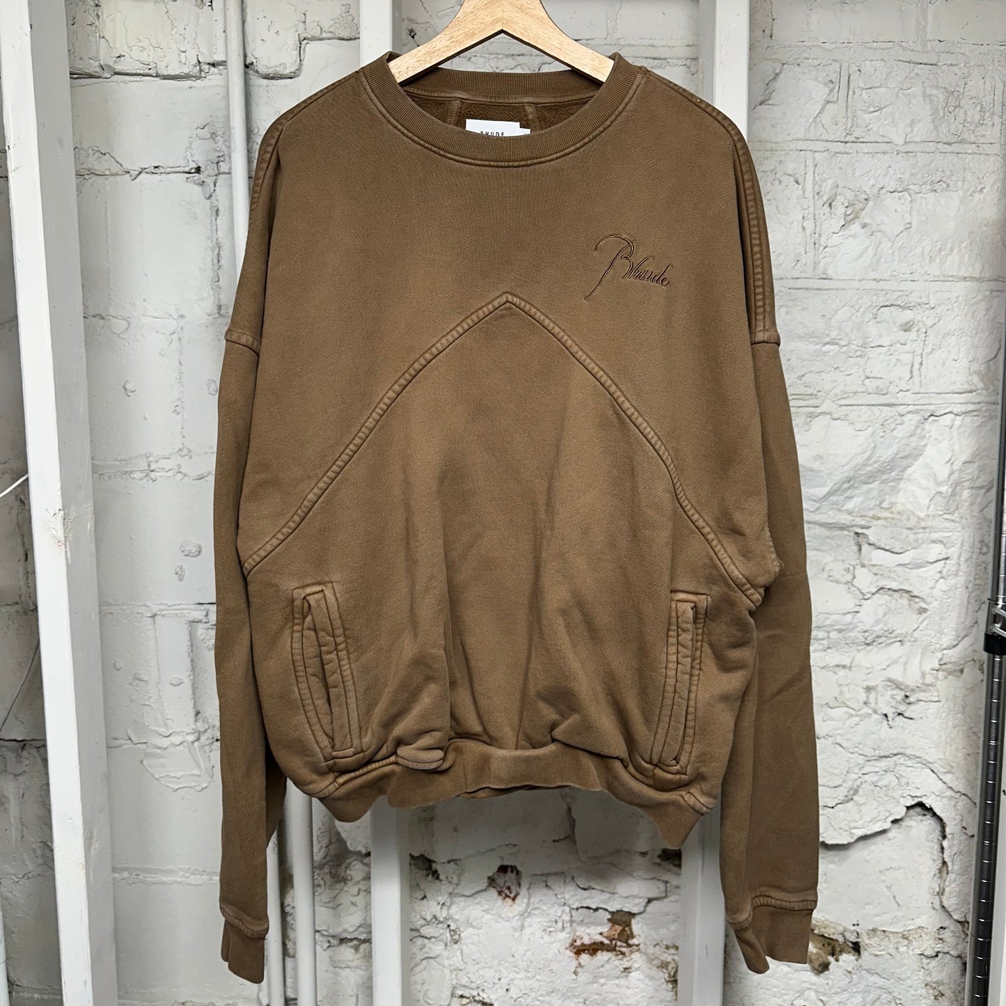 Rhude Brown Script Crewneck Sz S