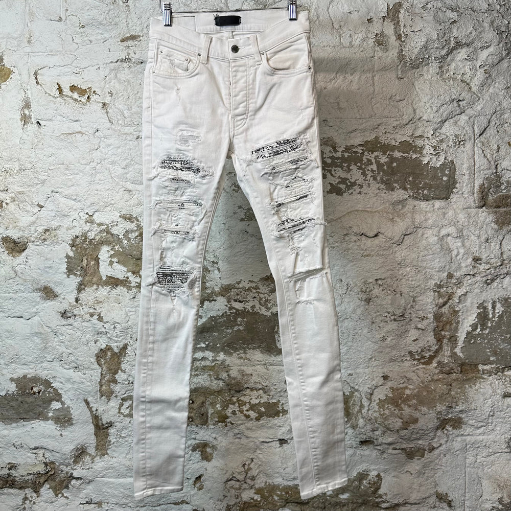 Amiri MX1 Black Paisley White Denim Jeans Sz 28