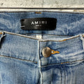 Amiri MX1 Cream Glitter Spell Blue Denim Jeans Sz 31