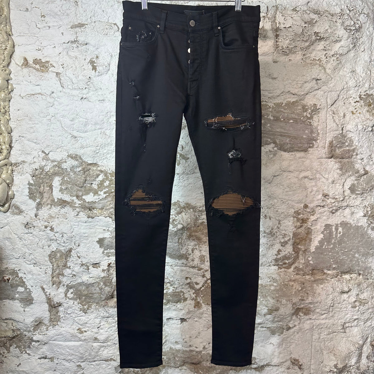 Amiri MX1 Brown Suede Black Denim Jeans Sz 32