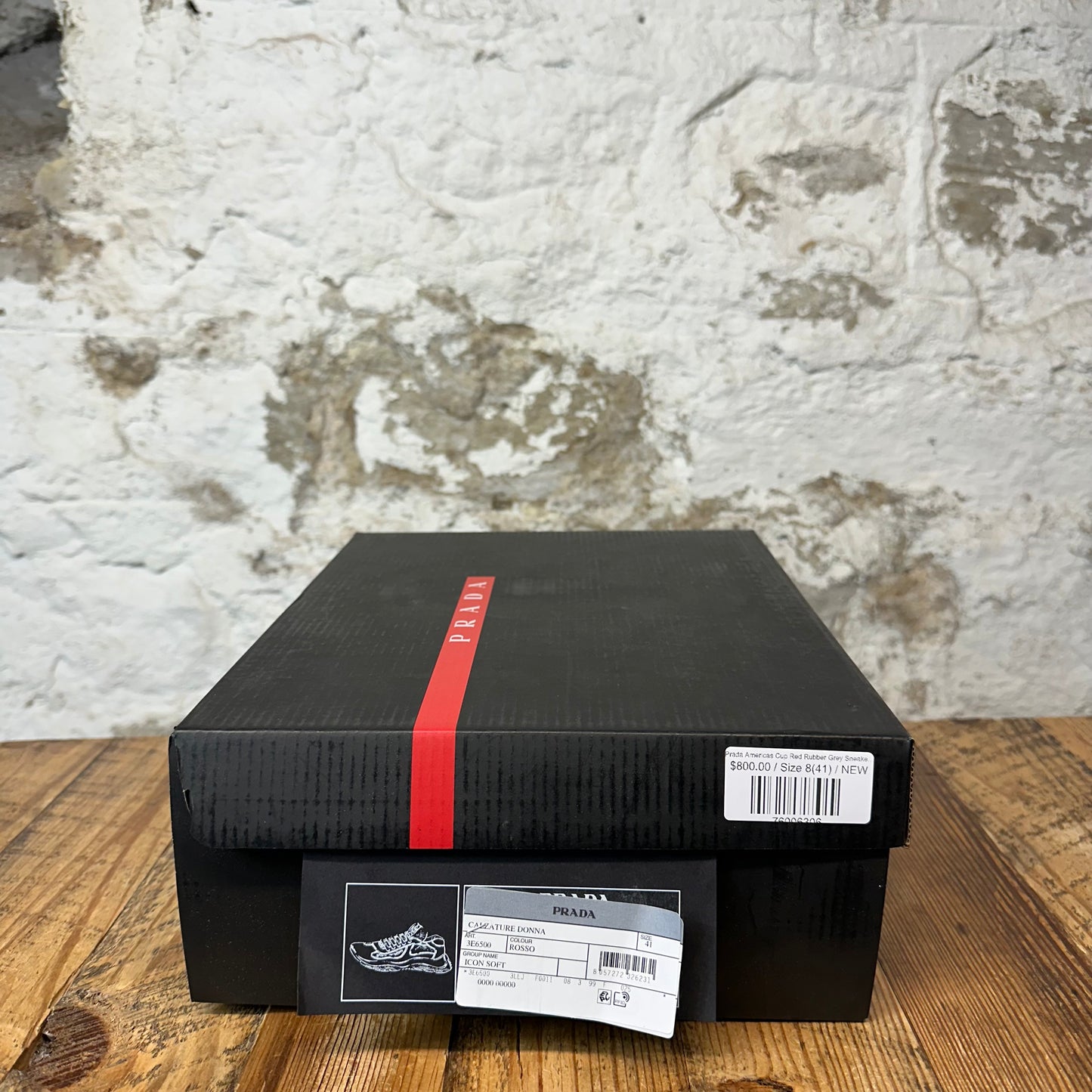 Prada Americas Cup Red Rubber Grey Sneaker Sz 8 (41) DS