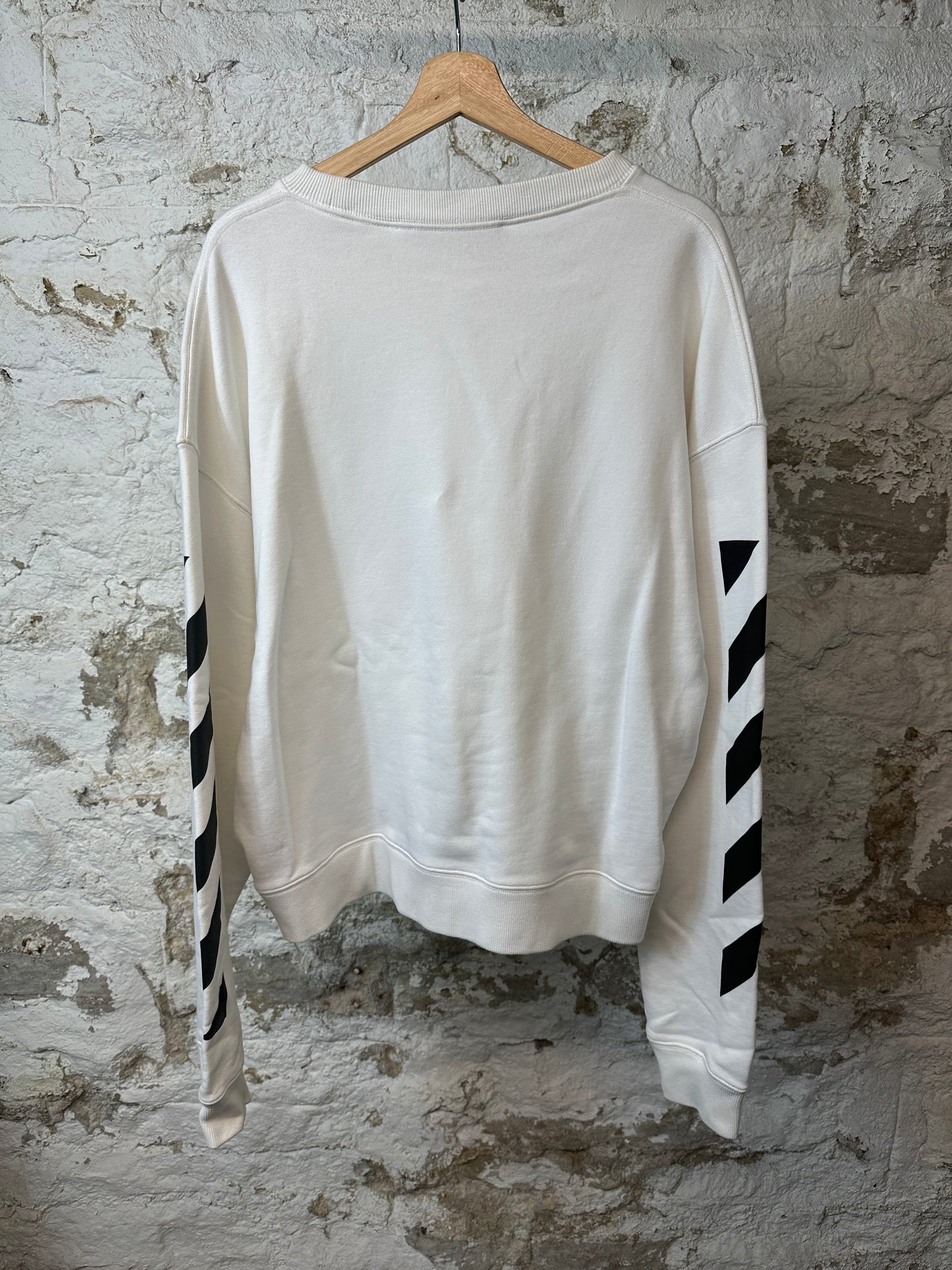 Off White Black Sleeve Line Crewneck White Sz M