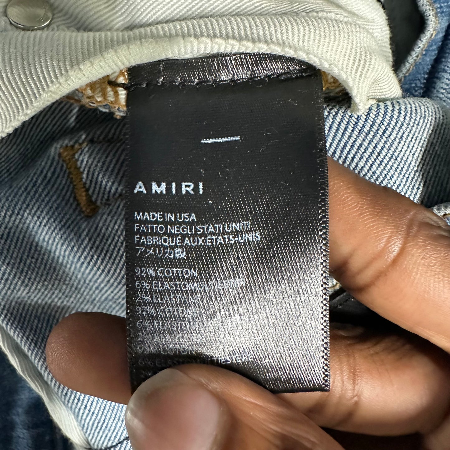 Amiri Black Leather Star Chemist Blue Denim Jeans Sz 31