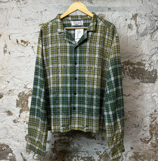 Vale Green Plaid Rhinestone Button Up Flannel Sz XL