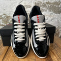 Prada Americas Cup Black Patent Grey White Sneaker Sz 9