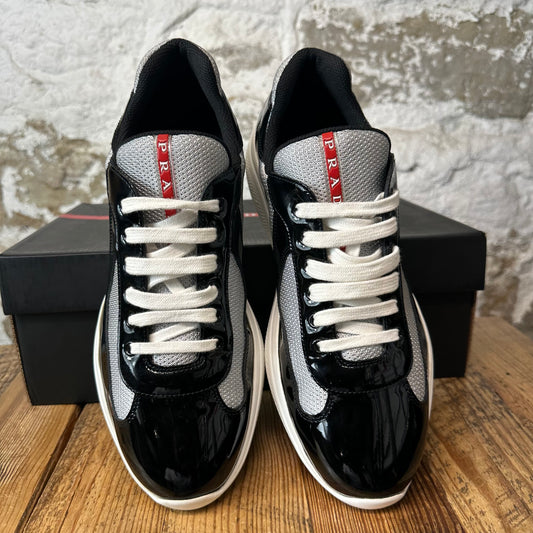 Prada Americas Cup Black Patent Grey White Sneaker Sz 9