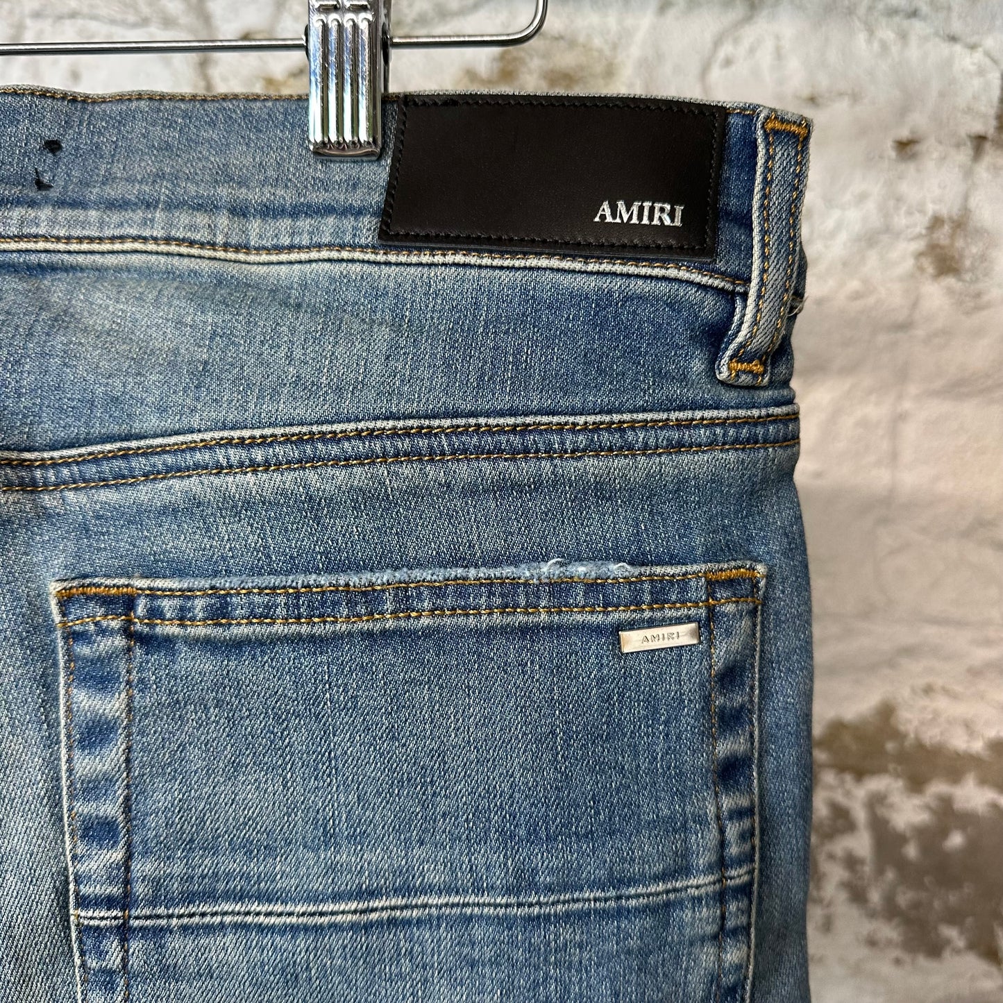 Amiri MX1 Black Leather Dark Blue Denim Jeans Sz 33 DS