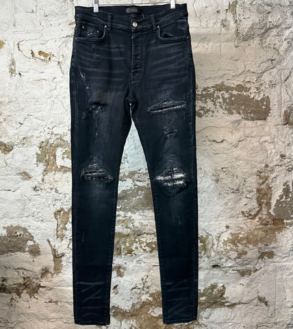 Amiri MX1 Black White Woven Black Denim Jeans Sz 32