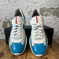 Prada Americas Cup Teal Blue Patent White Sneaker Sz 11.5