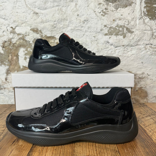 Prada Americas Cup Triple Black Patent Sneaker Sz 8