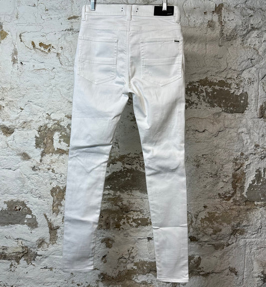 Amiri MX1 White Leather White Denim Jeans Sz 31