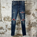 Amiri MX1 Maroon Suede Dark Blue Denim Jeans Sz 29
