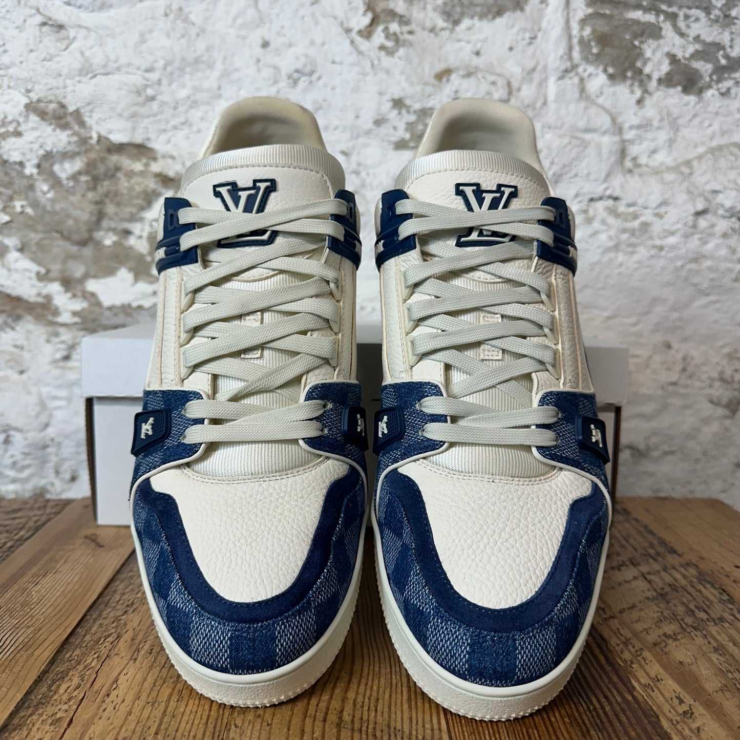 Louis Vuitton Denim Damier White Trainer Sneaker Sz 12.5 (11LV)