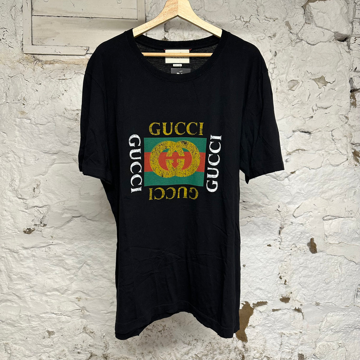 Gucci Vintage Logo Black T-Shirt Sz XL