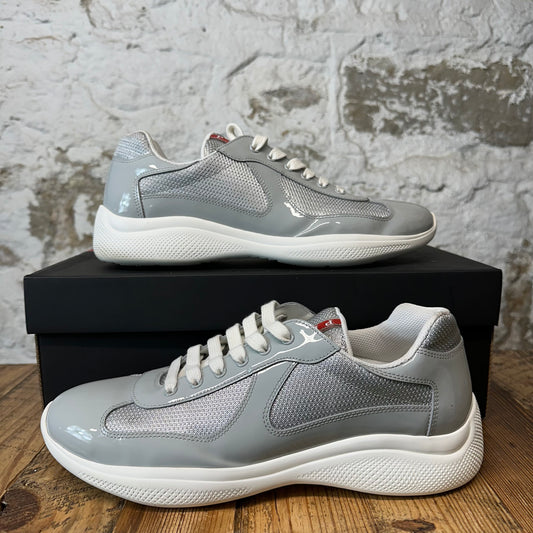 Prada Americas Cup Grey Patent White Sneaker Sz 10.5