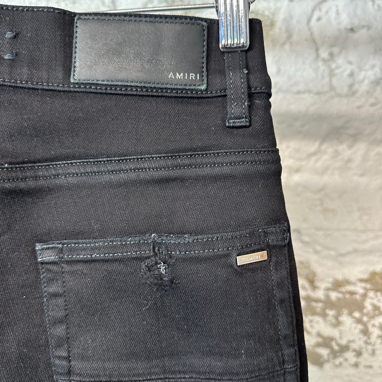 Amiri Black Suede Spell Black Denim Jeans Sz 28