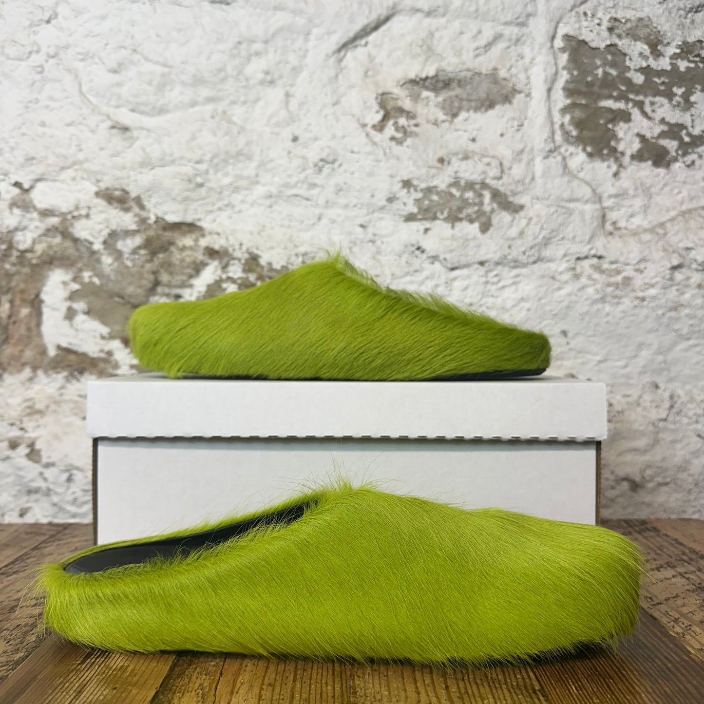 Marni Fussbett Sabot Lime Green Fur Slide Sz 13 (46)