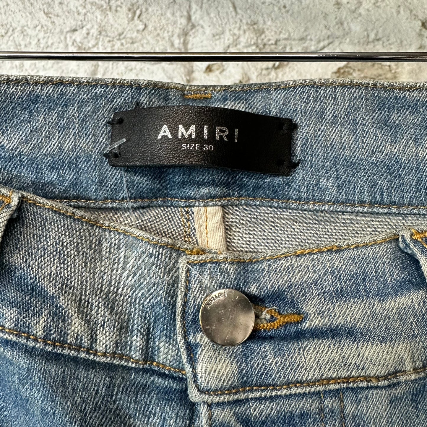 Amiri MX1 Cream Suede Blue Denim Jeans Sz 30