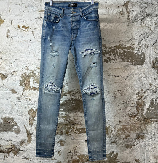 Amiri MX1 Blue Paisley Blue Denim Jeans Sz 29