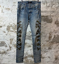 Amiri Green Camo Bones Blue Denim Jeans Sz 30